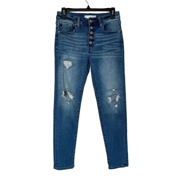 KanCan SZ 5/26 Skinny Jeans Button-Fly Mid-Rise Distressed Stretch Pockets Blue - Picture 1 of 10